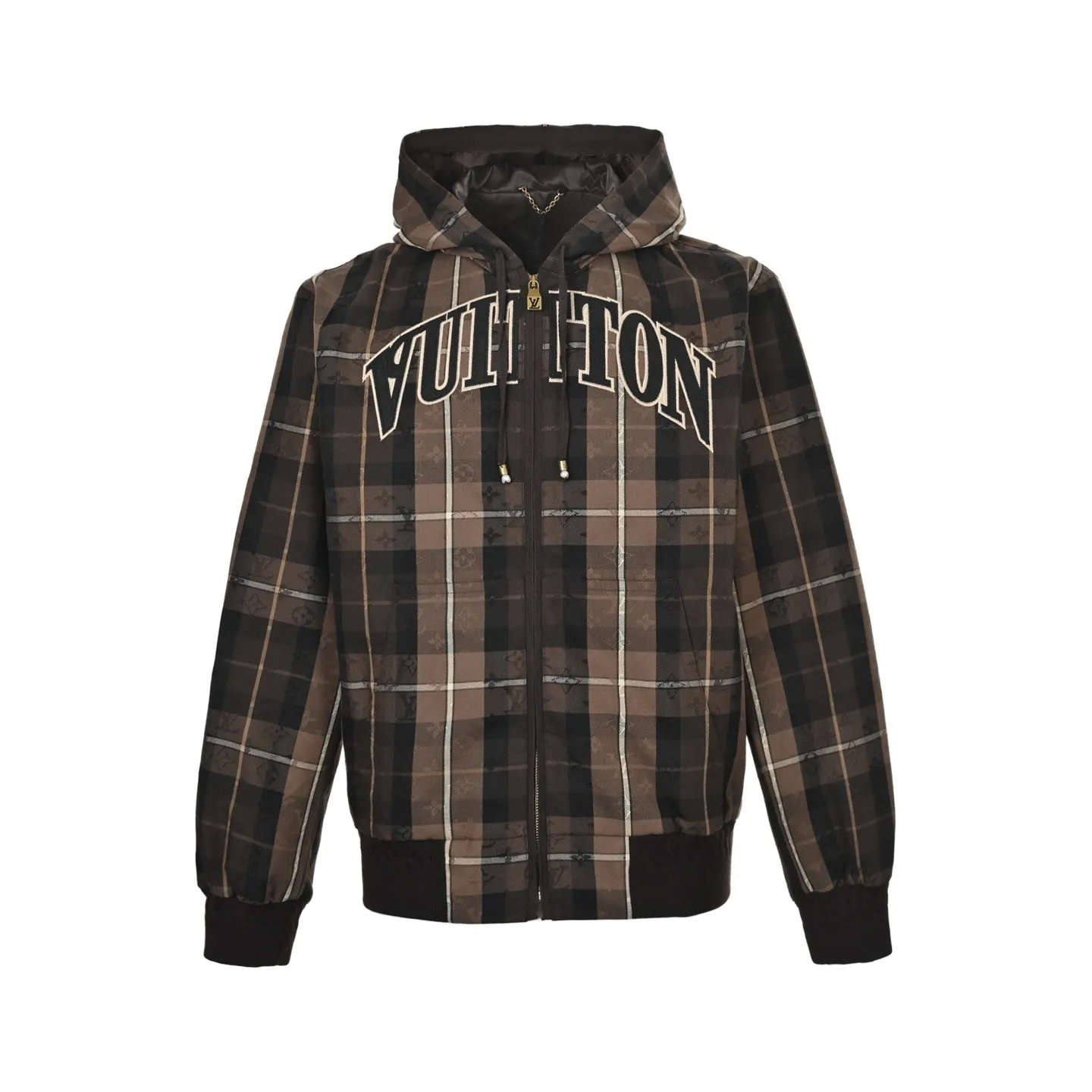 Louis Vuitton/Louis Vuitton old pattern plaid letter embroidered zipper hooded jacket